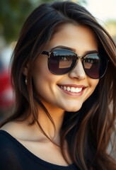 Fototapeta premium Woman Wearing Sunglasses Smiling