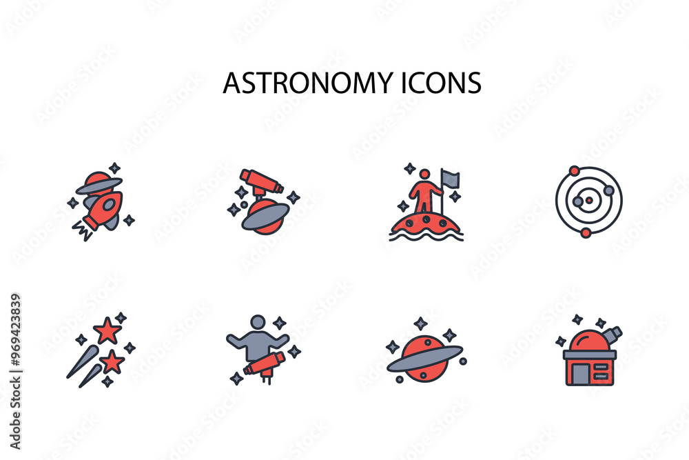 Poster astronomy icon set.vector.editable stroke.linear style sign for use web design,logo.symbol illustrat
