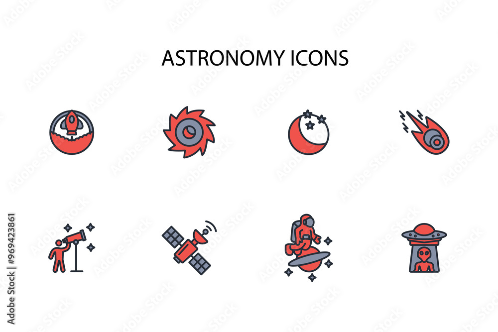 Poster astronomy icon set.vector.editable stroke.linear style sign for use web design,logo.symbol illustrat