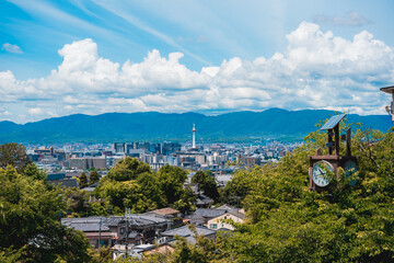 Fototapeta premium Scenic View of Kyoto City with Kyoto Tower and Mountain Backdrop