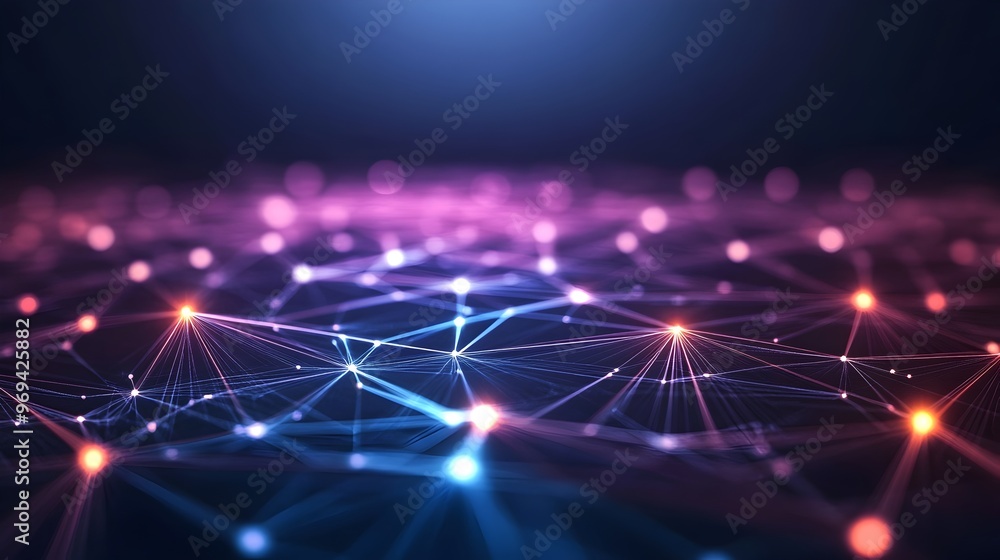 Poster futuristic digital network connection with glowing geometric shapes