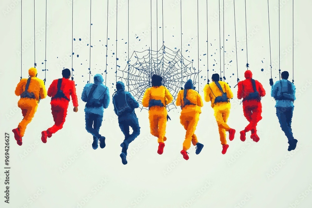 Poster office work progress. business team running towards web connection concept futuristic background, te