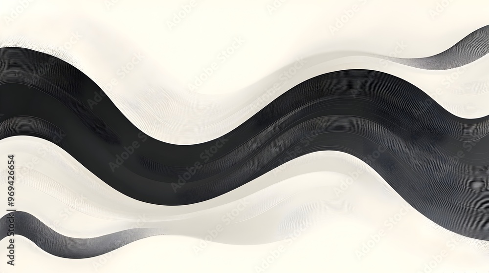 Poster mesmerizing monochrome wave flows with elegant curves and smooth movements