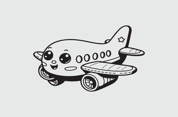 Black line art of a air craft air plane  for kids coloring book coloring page doodle art in white background 