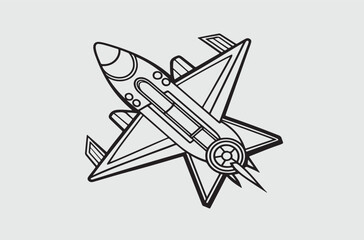 Black line art of a air craft air plane  for kids coloring book coloring page doodle art in white background 