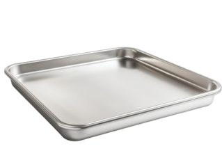 Stainless steel square baking tray, transparent background