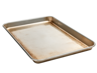 Vintage baking tray with a worn surface, transparent background
