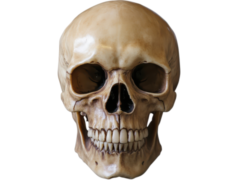 Human skull front view, transparent background