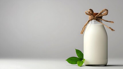 A milk bottle tied with twine and leaves offers a natural, wholesome touch.