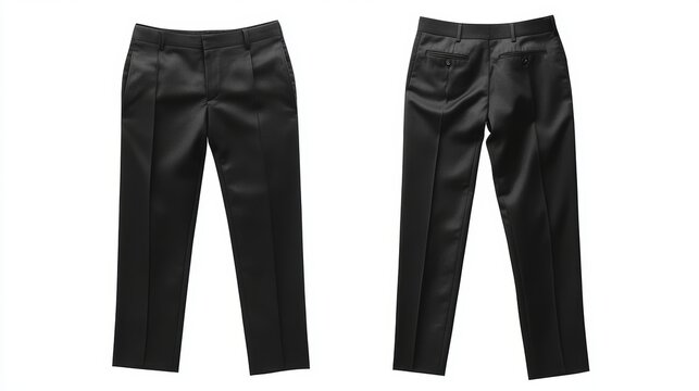 Front views of black trousers on isolated background