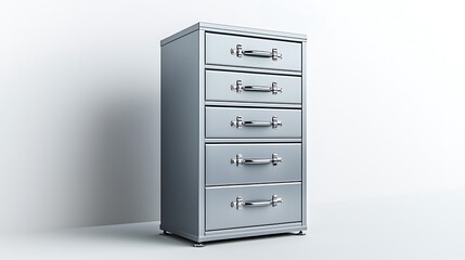 A modern silver chest of drawers with chrome handles exudes sleek luxury.