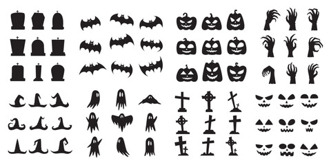 Fototapeta premium Halloween silhouette vector element illustration set isolated on white background