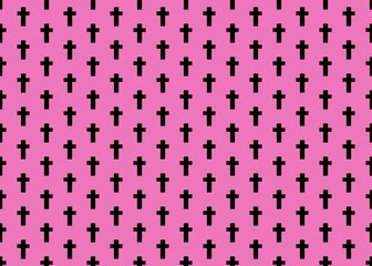 Seamless pattern with crosses. Pattern with crosses in pink and black colors. Cross silhouette.