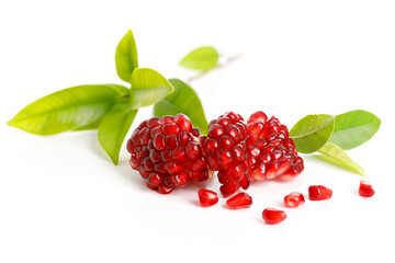 Pomegranate seeds on white background. Symbol of the Jewish holiday.