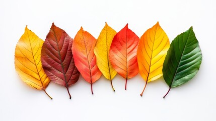 Autumn creative composition. Colorful leaves on white background. Fall leaves. Autumn background. Flat lay top view copy space