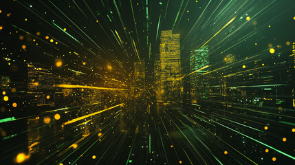 Fototapeta premium Smart digital city with connection cyber security network reciprocity over the cityscape . future smart wireless digital city and social media networking systems that connects people within the city