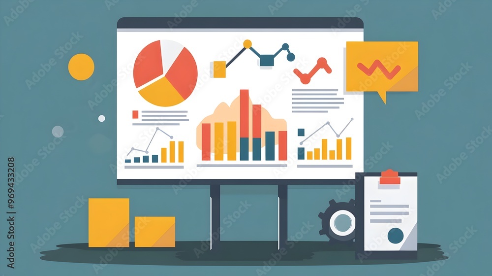 Aufkleber visualizing business strategy through presentation charts and projector