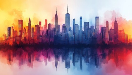 Fototapeta premium Watercolor Skyline of New York City