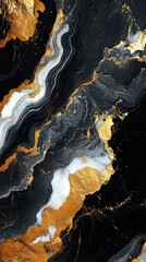 Obraz premium Abstract marble pattern with flowing lines in black, white, and gold