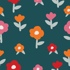 Seamless cute hand drawn floral  pattern background