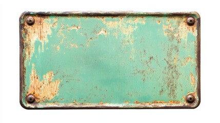 Vintage rusty enameled green grunge metal sign isolated on white background