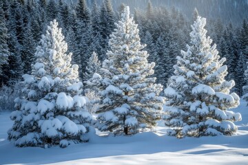 Obraz premium Pine forests covered in snowfall throughout the frosty solstice period