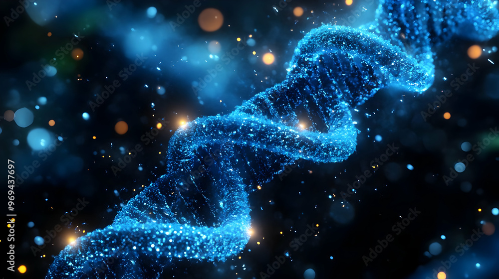 Aufkleber a stylized representation of a dna double helix with glowing particles.