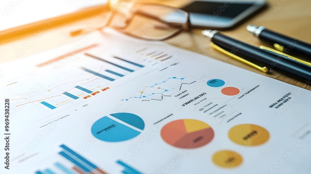 Poster organized business plan with flowchart and key performance indicators