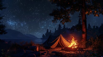 Lounging in a tarp beside a campfire while the stars shine