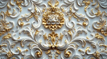 Baroque pattern with elaborate scrolls and floral motifs in gold