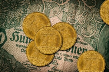 Of vintage coins and banknotes featuring 25 and 5 halalas