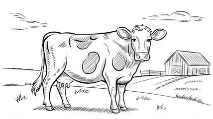 Hand draw cow coloring book image illustration