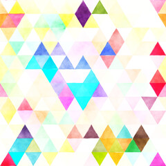 A colorful abstract pattern featuring overlapping triangles in various pastel shades.