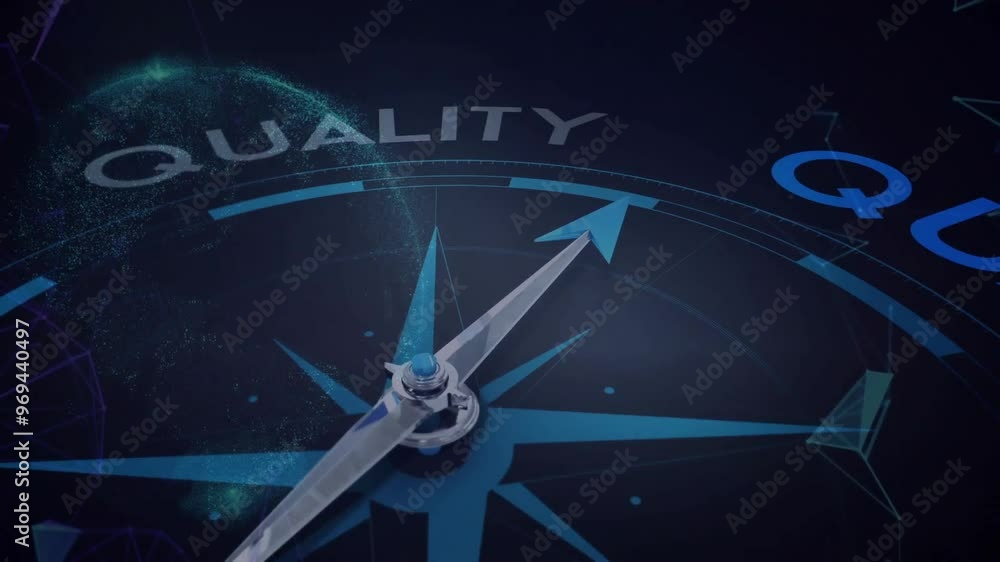 Poster animation of compass with quality text and globes