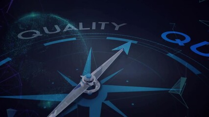Animation of compass with quality text and globes - Powered by Adobe