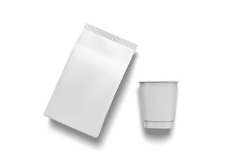 Flat Lay of Coffee Bag with Cup, 3D Illustration