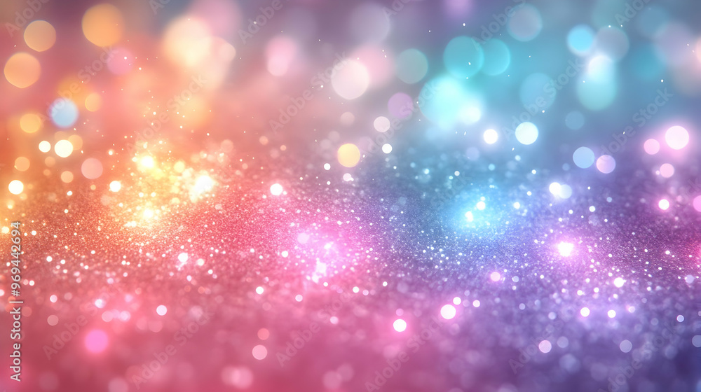 Poster a vibrant abstract background with colorful bokeh and sparkling lights.