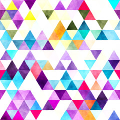 A colorful pattern of triangles in various shades, creating a vibrant, abstract design.