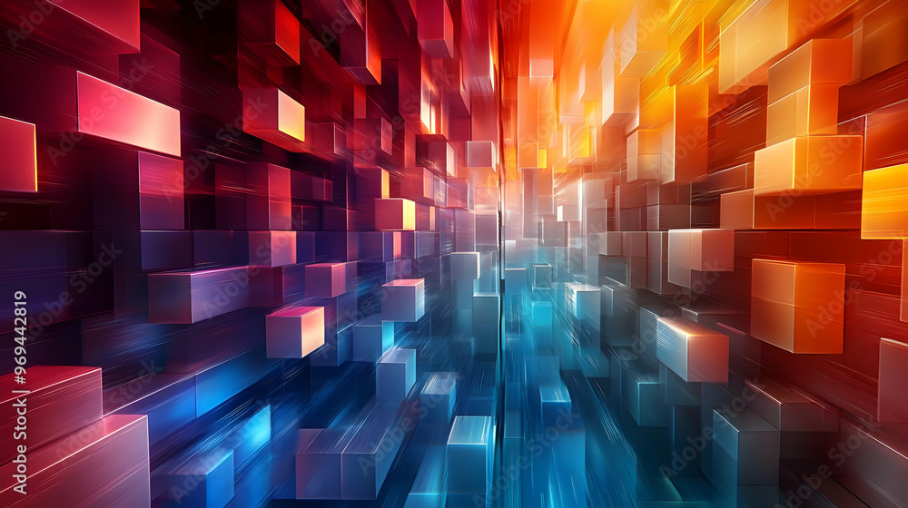 Poster a vibrant abstract background with colorful cubes creating a dynamic 3d effect.