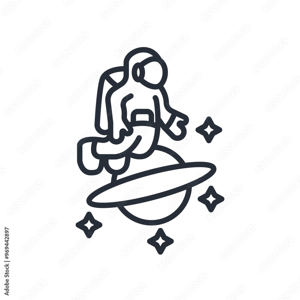 Poster astronaut icon. vector.editable stroke.linear style sign for use web design,logo.symbol illustration