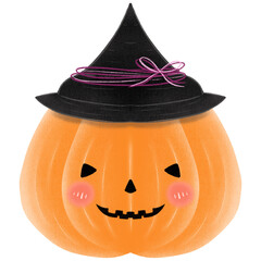 Collection orange pumpkins with scary spooky smile Halloween. pumpkin with black hat