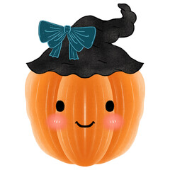 halloween pumpkin with black hat. Happy Halloween collection pumpkins 