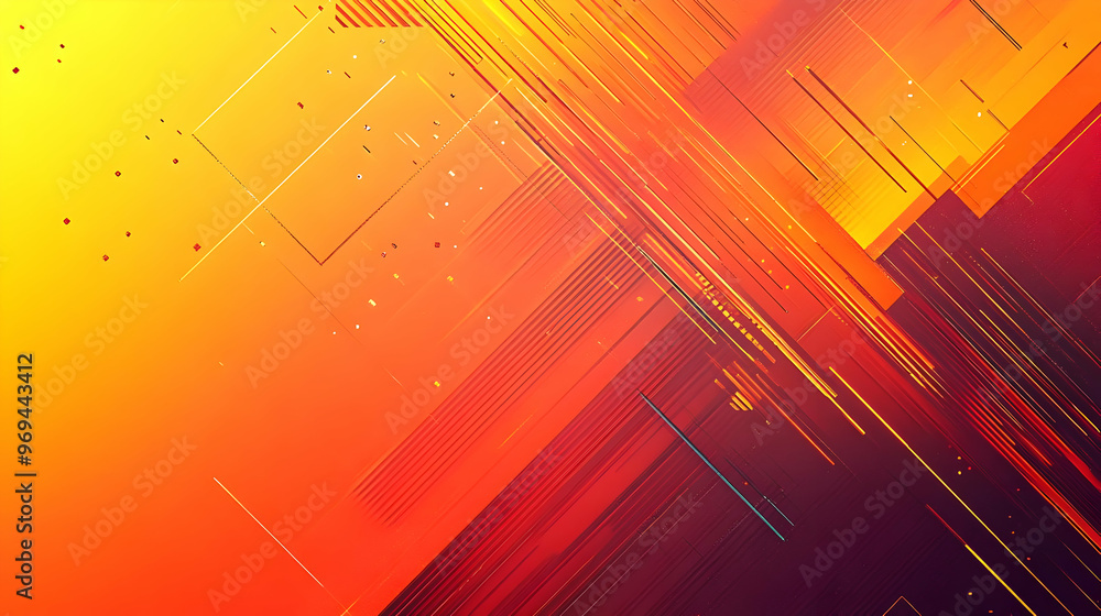 Poster a vibrant abstract design featuring dynamic lines and geometric shapes in warm colors.