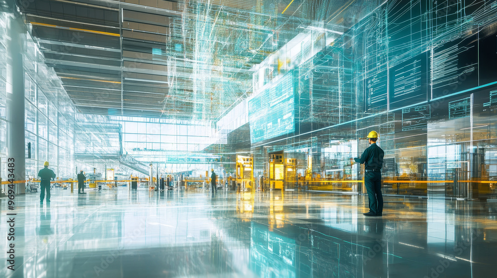 Poster a large scale electrical installation in an airport showcases advanced engineering and technology. s