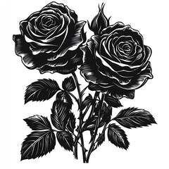 Elegant black and white illustration of two roses with intricate details, perfect for floral designs and art projects.