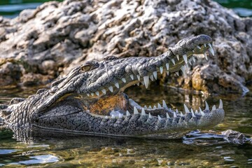 Obraz premium Crocodile with Open Mouth in Natural Habitat