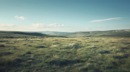Rolling Countryside Landscape with Clear Skies for Commercial Background