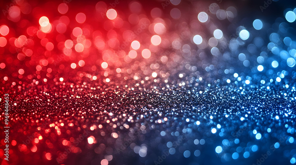 Poster a vibrant background of shimmering red and blue bokeh lights creating a festive atmosphere.