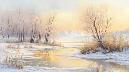 Winter River Sunset.