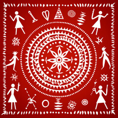 Warli painting ,Blackboard doodle seamless pattern with people silhouette vector icons, tile ,fabric pattern ,Generated By Ai